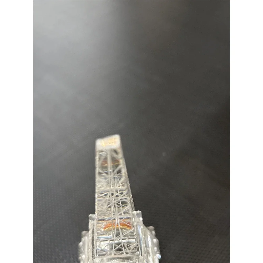Eiffel Tower Etched Crystal Figurine Desk Clock Quartz Paris Untested Top Broke